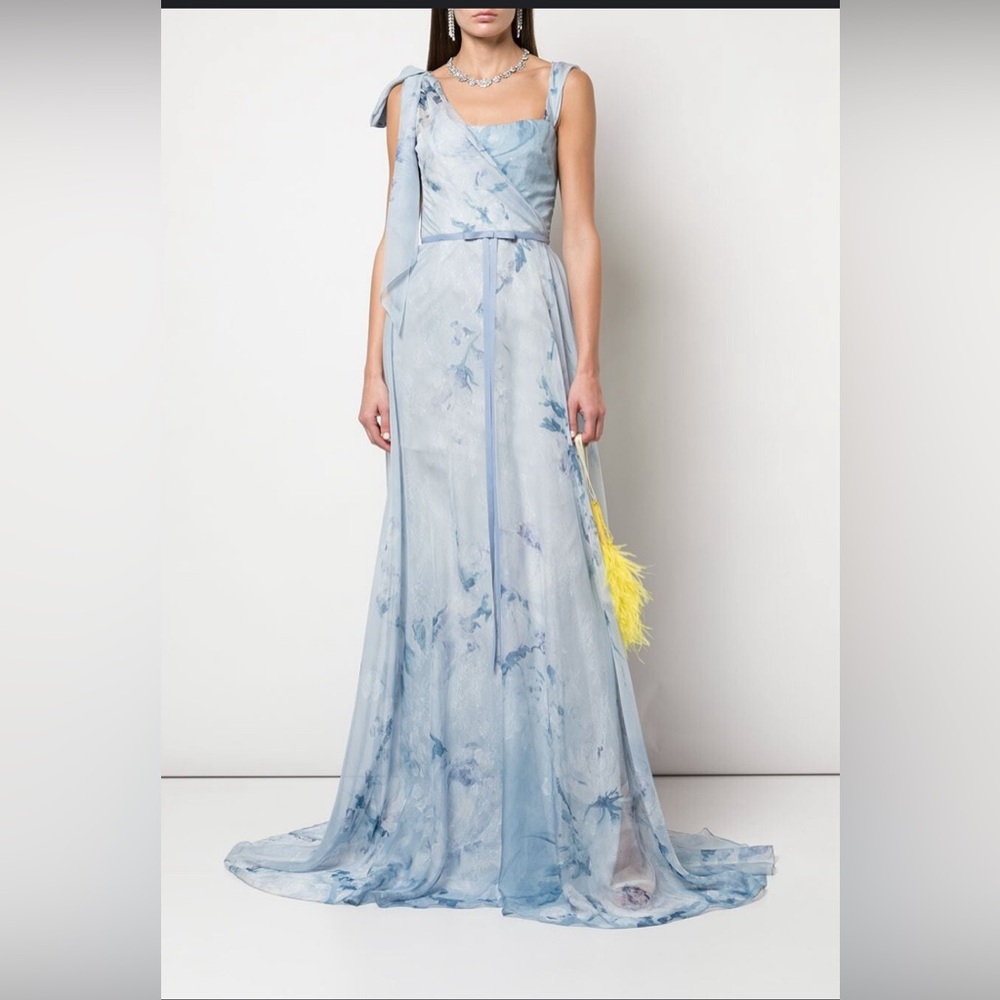 MARCHESA - Floral Asymmetric Gown - Blue